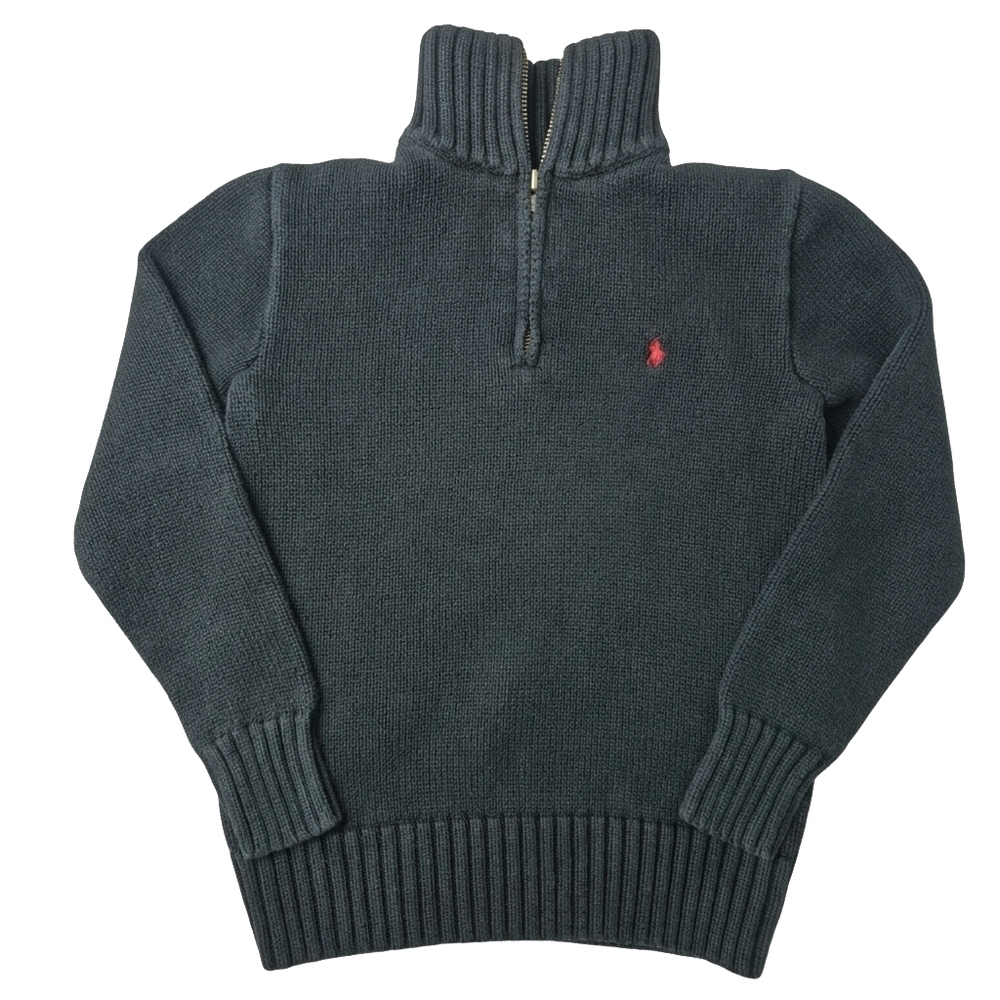 Polo Ralph Lauren Boys 8 S Black Quarter Zip Sweater Cotton Classic Pony